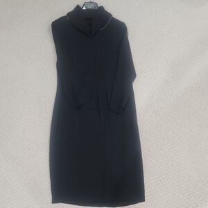 Fabiana Fippi 3/4 Sleeve Blue Dress with Turtleneck Detail. Pockets!